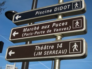 Sign pointing the way to the Marche aux Puces de la Porte de Vanves
