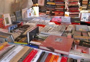 Paris flea market stand selling books 