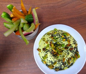Avocado Hummus with Pistachio Salsa Verde & Nigella Seeds
