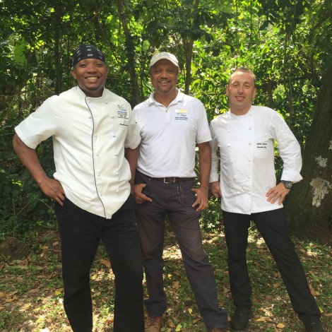 From L to Right: Elijah Jules, chef de cuisine at Jade Mountain (and cooking teacher at Emerald Estates); horticulturalist Pawan Srivastava, Emerald Estates manager; and Stefan Goehcke, executive chef of the whole shebang.