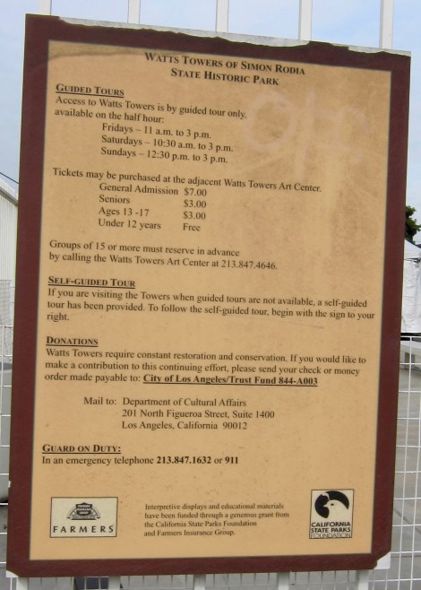Ticket Information at Watts Towers of Simon Rodia State Historic Park by Susan Manlin Katzman