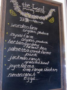 The Local serves locally sourced foods.