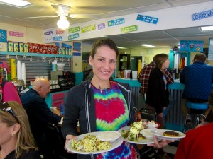 Waitress at Liz's With Tray of Delights