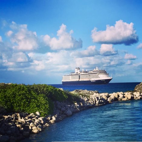 The Nieuw-Amsterdam cruise ship docked at it's private island Half Moon Cay