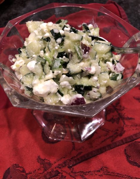 a bowl of chunky Cucumber Feta Relish