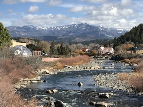 Pagosa Springs, CO, with backdrop of mountains