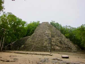 Nohoch Mui Pyramid surrounded by jungle. 