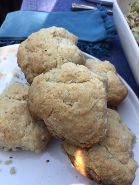 Biscuits cooked in a Dutch oven.