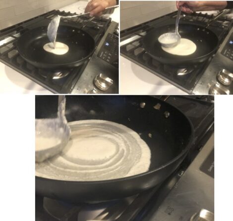 Cooking Dosa in a skillet