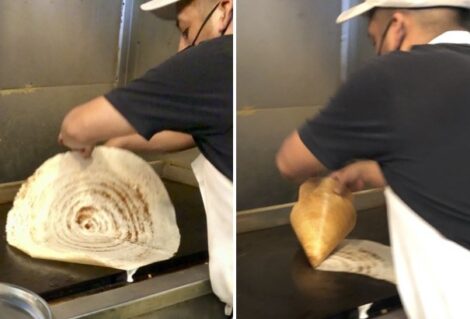 Rolling dosa into a cone