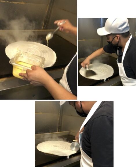 Collage of chef at Mayura making Dosa