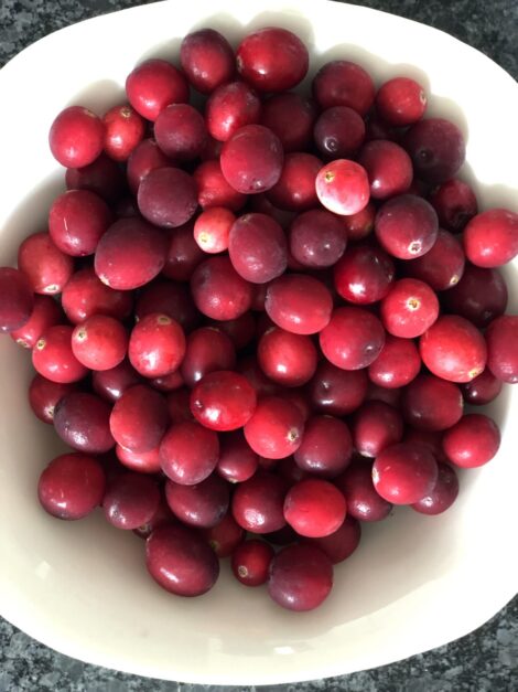 A bowl cranberries.