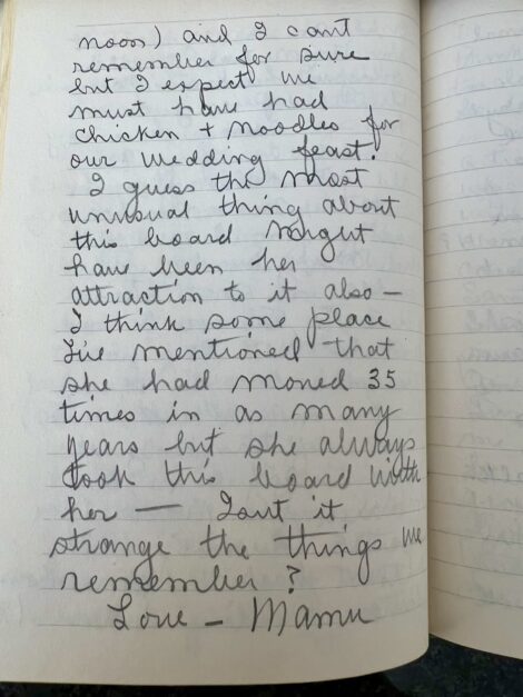 Last page of Betty's diary about noodle board 