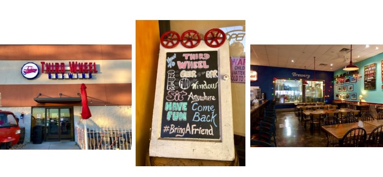Collage showing inside and out of Third Wheel Brewing