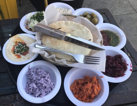 An assortment of side dishes that come with Ta-eem's entrees.