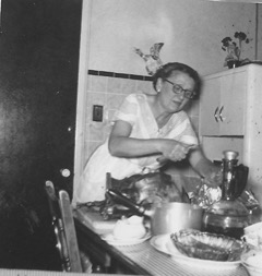 Dorothy Reinhardt in the kitchen.