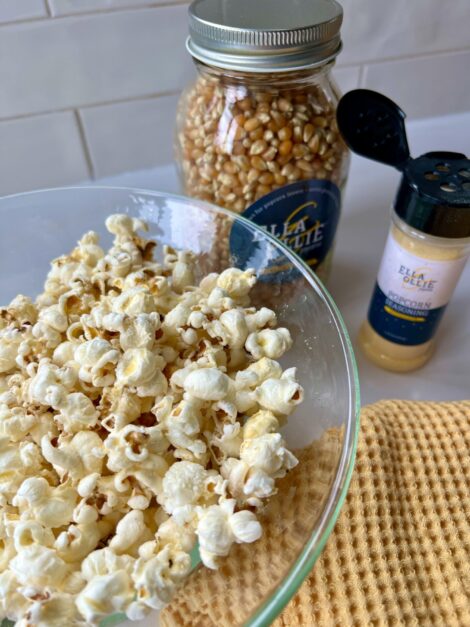 Ella & Ollie popcorn popped with seasoning salt