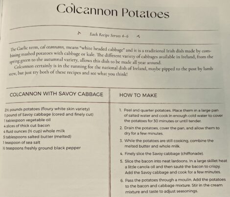 A recipe for Colcannon Potatoes from A Return to Ireland.