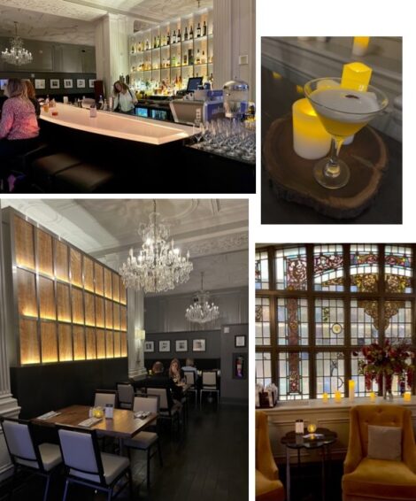 Collage showing Robie's bar, lounge and tables.