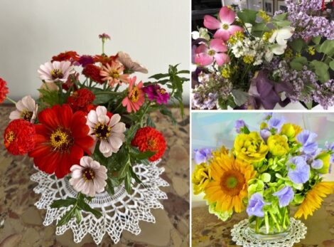 A college of garden flower bouquets.