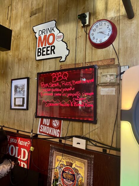 A sign listing Bar-B-Q Items served Saturday at Iowa Buffet.