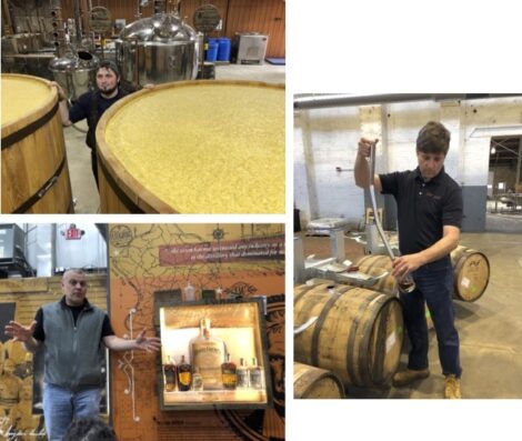 Collage of bourbon making .