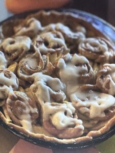 Close up of top of Princess Leia Cinnamon Roll Apple Pie