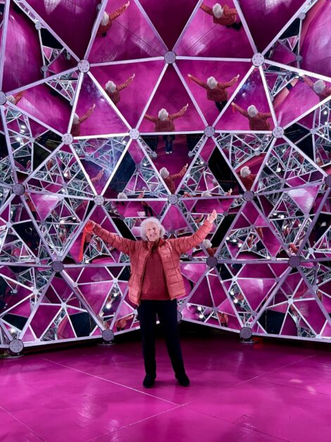Multiple mirrors reflect the person standing inside Salvador Dalí’s geodesic Dalídome.