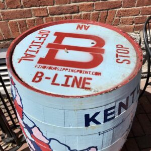 A painted barrel marking an official stop on the B-Line trail