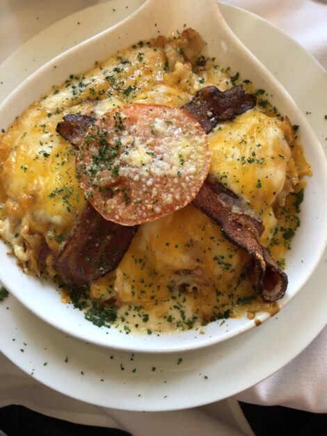 a close-up of Tousey House Tavern's Hot Brown sandwich.