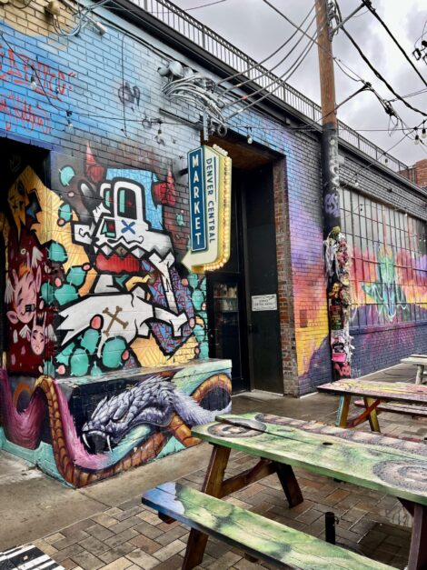 The colorful entrance to The Denver Central Market.